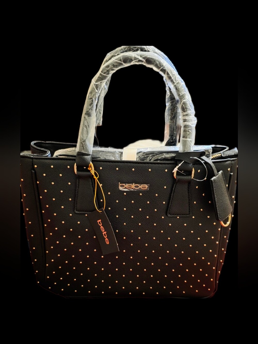 bebe "Sagan" Black Studded Satchel